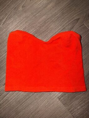 ANWND S/M Orange Sweetheart Neck Strapless Cropped Tube Top